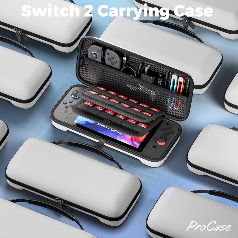 بروكاس حقيبة حمل ProCase لجهاز Nintendo Switch 2 (2025)، تحتوي على 24 فتحة لبطاقات الألعاب، حقيبة تخزين قابلة للنقل ومقاومة للصدمات، لحماية جهاز Nintendo Switch 2 ومحول التيار الكهربائي والإكسسوارات الخاصة به - اللون الأبيض - Image 2