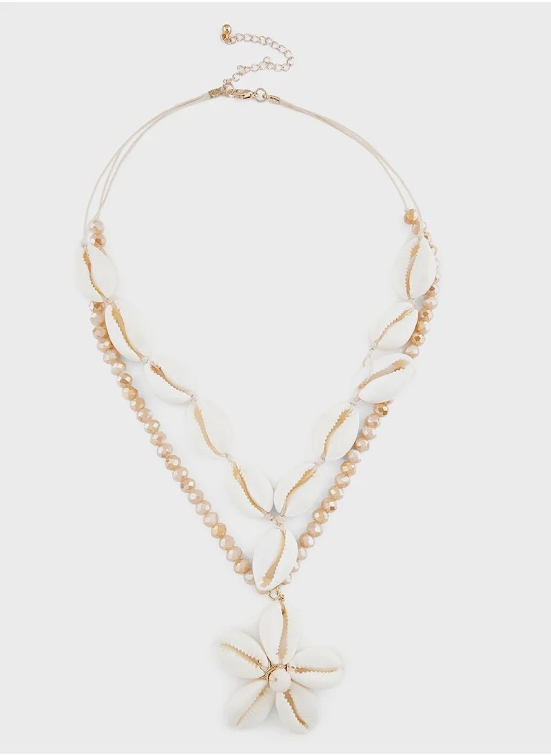 جينجر Floral  Pendant Shell Layered Necklace