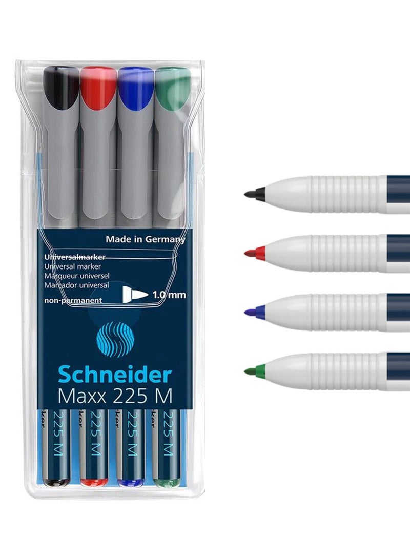 Schneider 4-Piece Maxx 225M Universal Non-Permanent Marker 1.0mm Round Tip Multicolour - Image 1