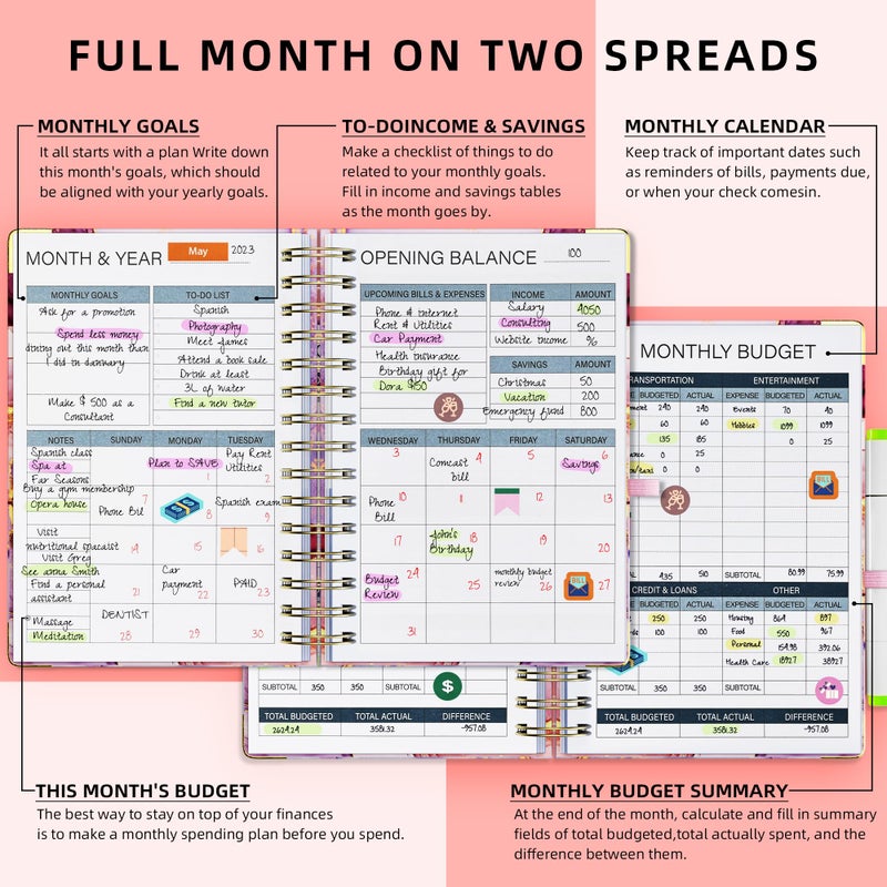 Ospelelf Budget Planner - Budget Book with Bill Organizer and Expense Tracker, 12 Month undated Budget Planner/Account Book to Take Control of Your Money, Start Anytime(Pink Marble) - Image 4