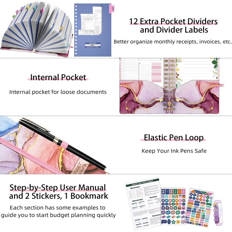 Ospelelf Budget Planner - Budget Book with Bill Organizer and Expense Tracker, 12 Month undated Budget Planner/Account Book to Take Control of Your Money, Start Anytime(Pink Marble) - Image 2