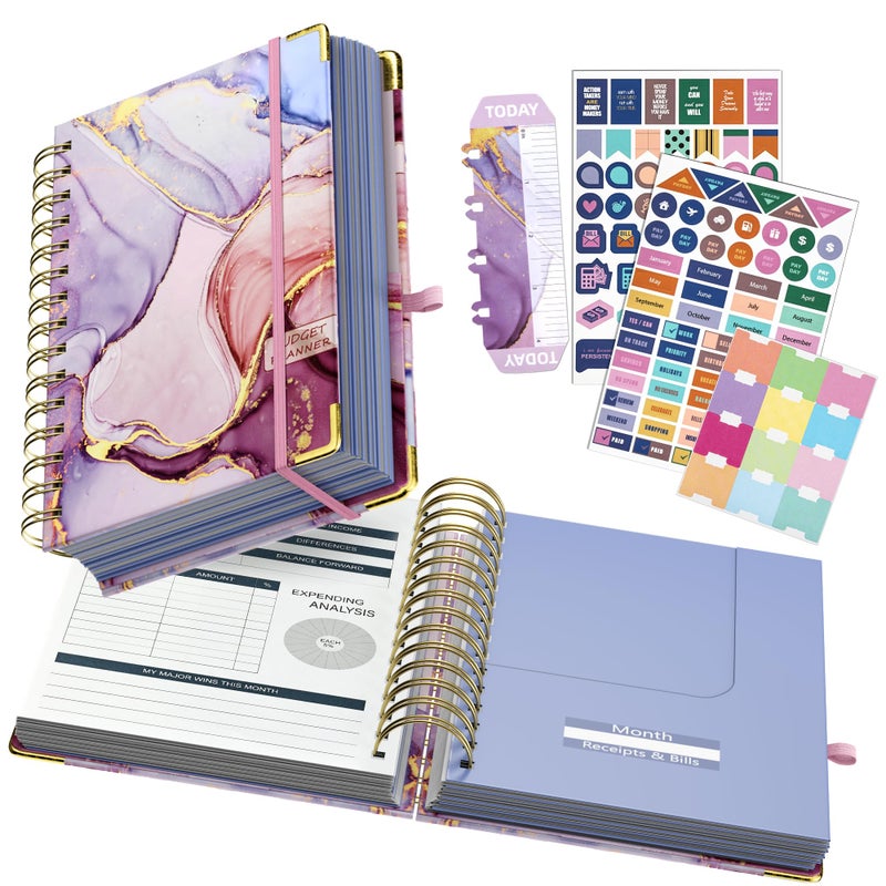 Ospelelf Budget Planner - Budget Book with Bill Organizer and Expense Tracker, 12 Month undated Budget Planner/Account Book to Take Control of Your Money, Start Anytime(Pink Marble) - Image 1