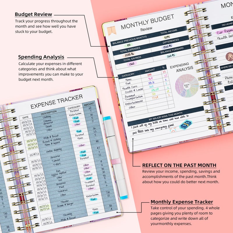 Ospelelf Budget Planner - Budget Book with Bill Organizer and Expense Tracker, 12 Month undated Budget Planner/Account Book to Take Control of Your Money, Start Anytime(Pink Marble) - Image 5