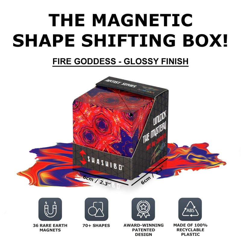 SHASHIBO Shape Shifting Box - Award-Winning  Patented Fidget Cube w/ 36 Rare Earth Magnets - Transforms Into Over 70 Shapes  Download Fun in Motion Toys Mobile App (Artist Series - Fire Goddess) - Image 2