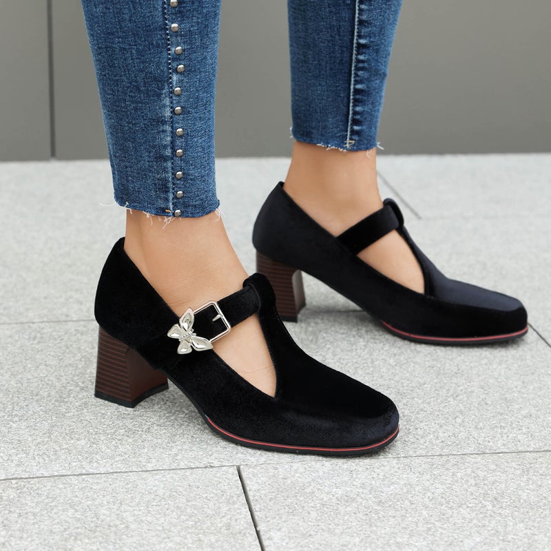 Style Spring 2024 Fashion High-Heeled Women'S Shoes 40-43 Plus Size T-Buckle Shallow Suede Single Shoes - Image 4