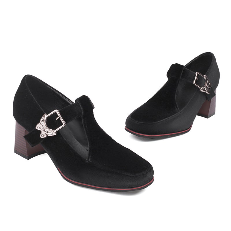 Style Spring 2024 Fashion High-Heeled Women'S Shoes 40-43 Plus Size T-Buckle Shallow Suede Single Shoes - Image 1