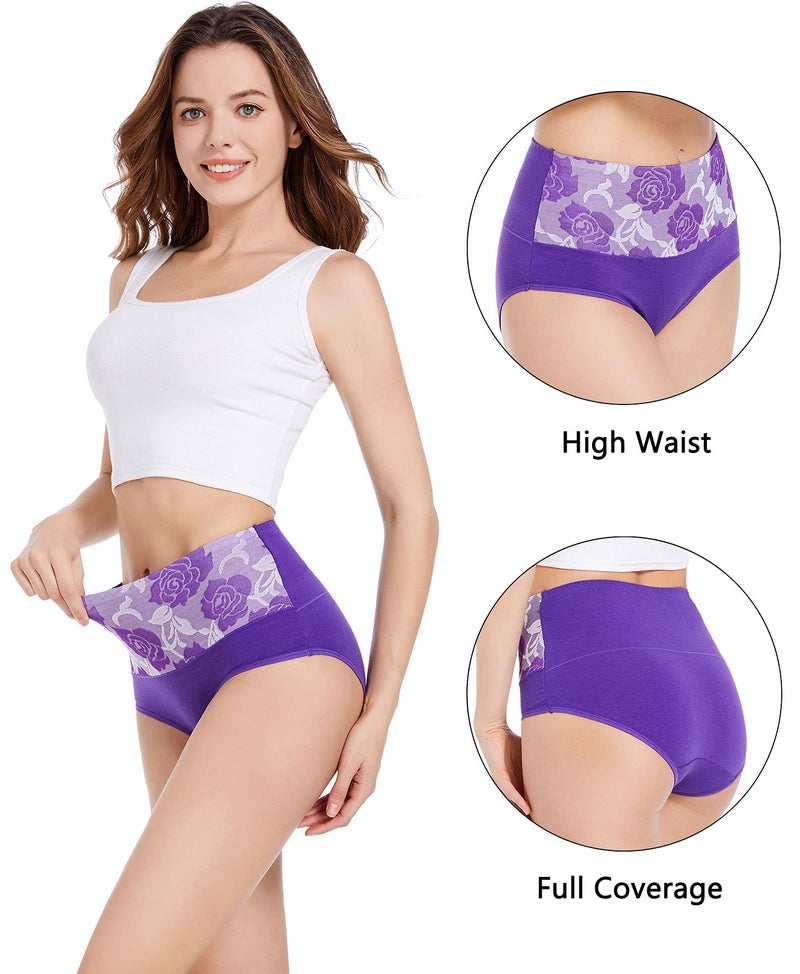 HAVVIS Women's Briefs Underwear Cotton High Waist Tummy Control Panties Rose Jacquard Ladies Panty Multipack (Brief 01-8 Pack - Assorted Colors, Small) - Image 2