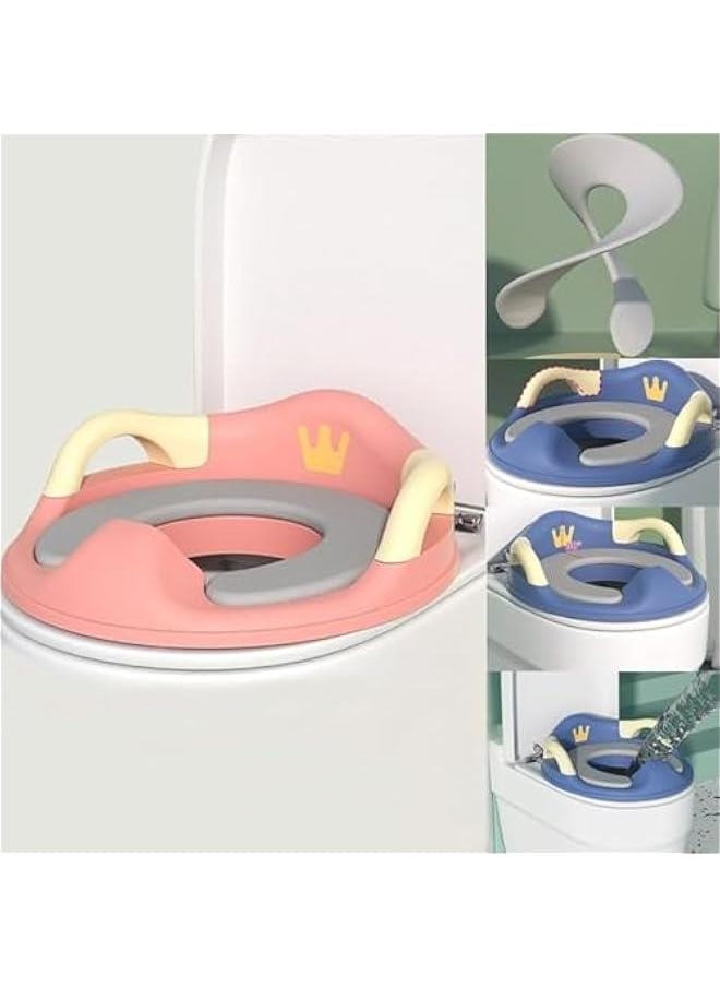 MIXDE Baby Potty Training Seat for Boys and Girls With Handles,Detachable PU Padded Cushion Safe Handle Baby Splash Guard for Round Oval Toilet (Pink)  - Image 1