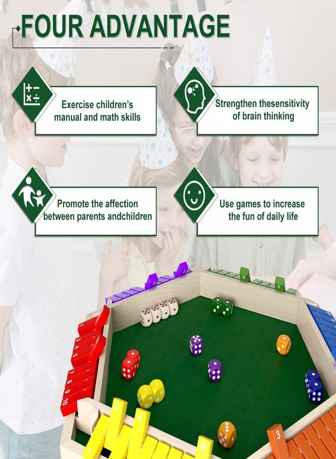 Nicecho 1-6 Players Shut The Box Dice Game, Wooden Board Table Math Game with 16 Dice, Classics Tabletop Version Games for Kids Adults, Family,Classroom,Home,Party or Pub - Image 4