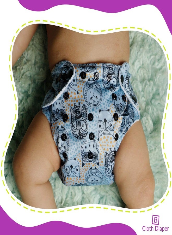 Bembika Cloth Diapers for Babies, Washable Reusable, Adjustable Sizes (2 Combo) (2 Dry Feel Inserts Included) (Animal Doodle + Grey Owl) - Image 3