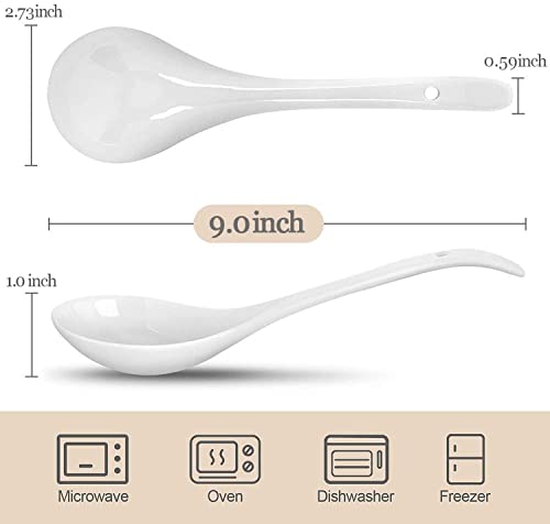 TAGROCK Ceramic Large Serving Spoon Ladle Set Microwave Oven Dishwasher Safe - 9" inch, Pack of 2 (White) - Image 2