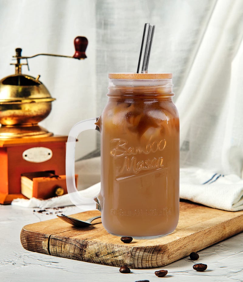 Anotion Mason Jar with Lid and Straw, 24oz Regular Mouth Mason Jars with Handle Drinking Glasses Tumbler Reusable Cups Smoothie Water Bottles for Iced Coffee Margaritas Juice Cocktail Travel Office Home - Image 5