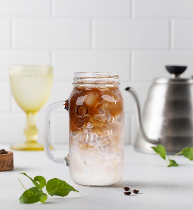 Anotion Mason Jar with Lid and Straw, 24oz Regular Mouth Mason Jars with Handle Drinking Glasses Tumbler Reusable Cups Smoothie Water Bottles for Iced Coffee Margaritas Juice Cocktail Travel Office Home - Image 4