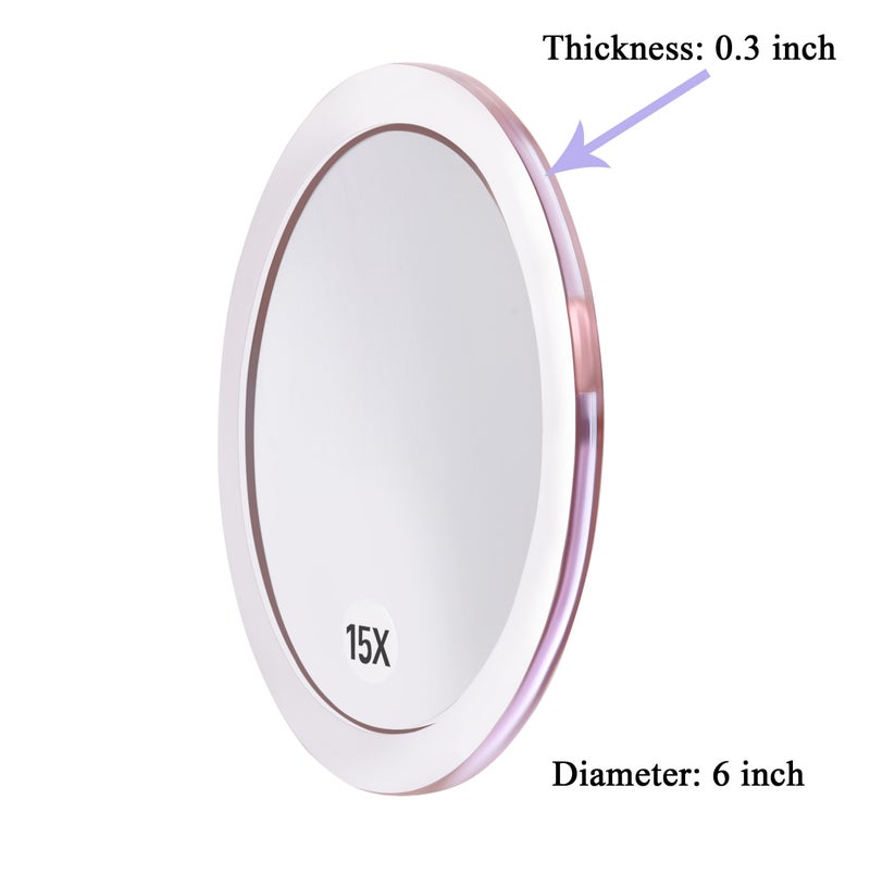 Santoo 15X Magnifying Mirror - with 3 Mounting Suction Cups - Used for Precise Makeup - Eyebrows/Tweezing - Blackhead/Blemish Removal - Bathroom/Travel Makeup Mirror - 6 Inch Round (Rose Gold) - Image 4