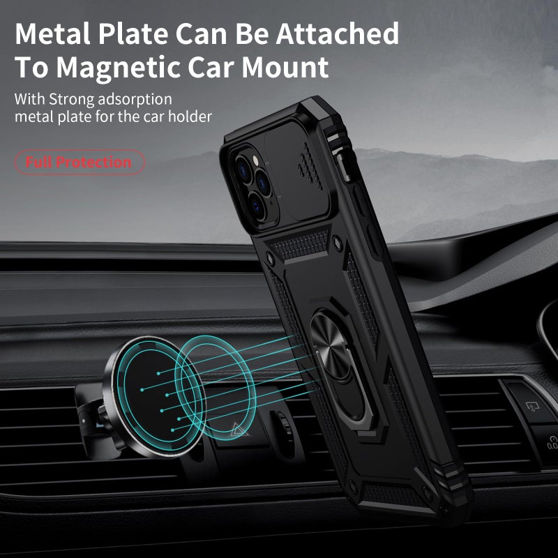Weycolor for iPhone 11 Pro Max Case with Camera Lens Cover, HD Screen Protector, 10 FT Military Grade Drop Protection, Magnetic Ring Holder Kickstand Protective Phone Case for iPhone 11 Pro Max, Black - Image 2