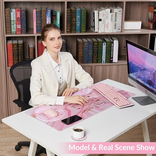VINEBURY Large Mouse Pad and Keyboard Wrist Rest Desk Mat SetFull Long Mouse Pads for Desk Accessories with Memory Foam Gel Pink Mousepad for Women Computer Desktop Office WorkRose Gold Pink - Image 3
