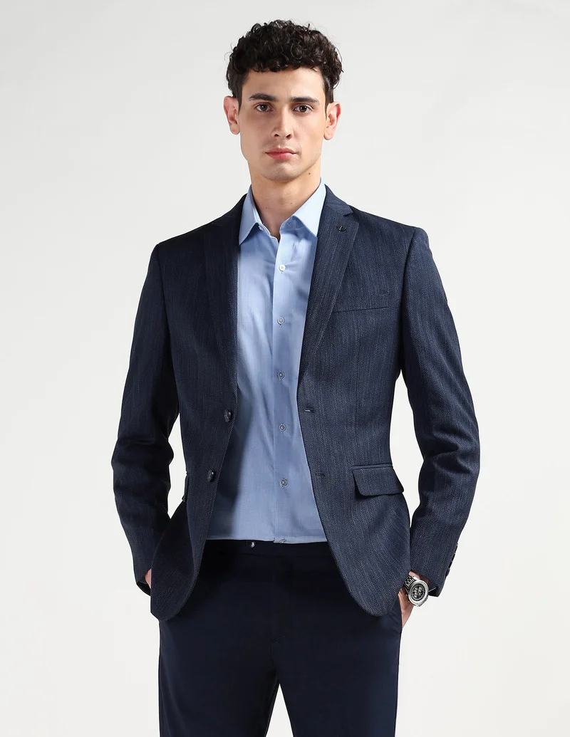 Self Design Chevron Tailored Fit Blazer