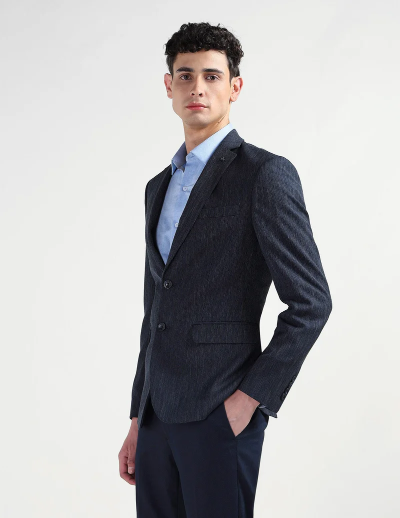 Arrow Navy Self Design Chevron Tailored Fit Blazer for Men | Best Price UAE