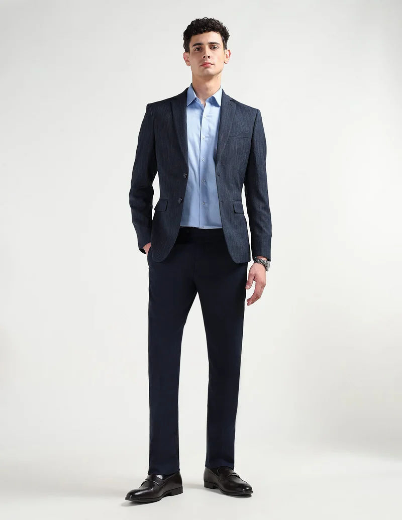 Arrow Navy Self Design Chevron Tailored Fit Blazer for Men | Best Price UAE