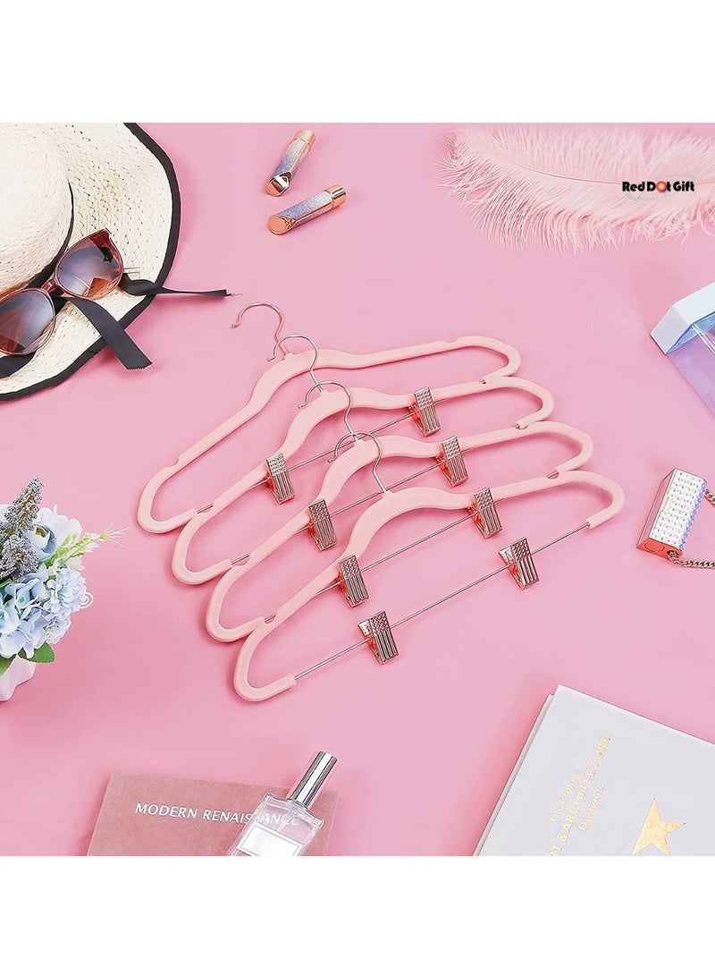 Red Dot Gift 20-Pack Pink Non-Slip Velvet Hangers and Rose Golden Clip 42.5cm/16.8 Inch - 360 Degree Rotatable Hook - Durable Slim - for Coat and Pant Hangers - Image 2