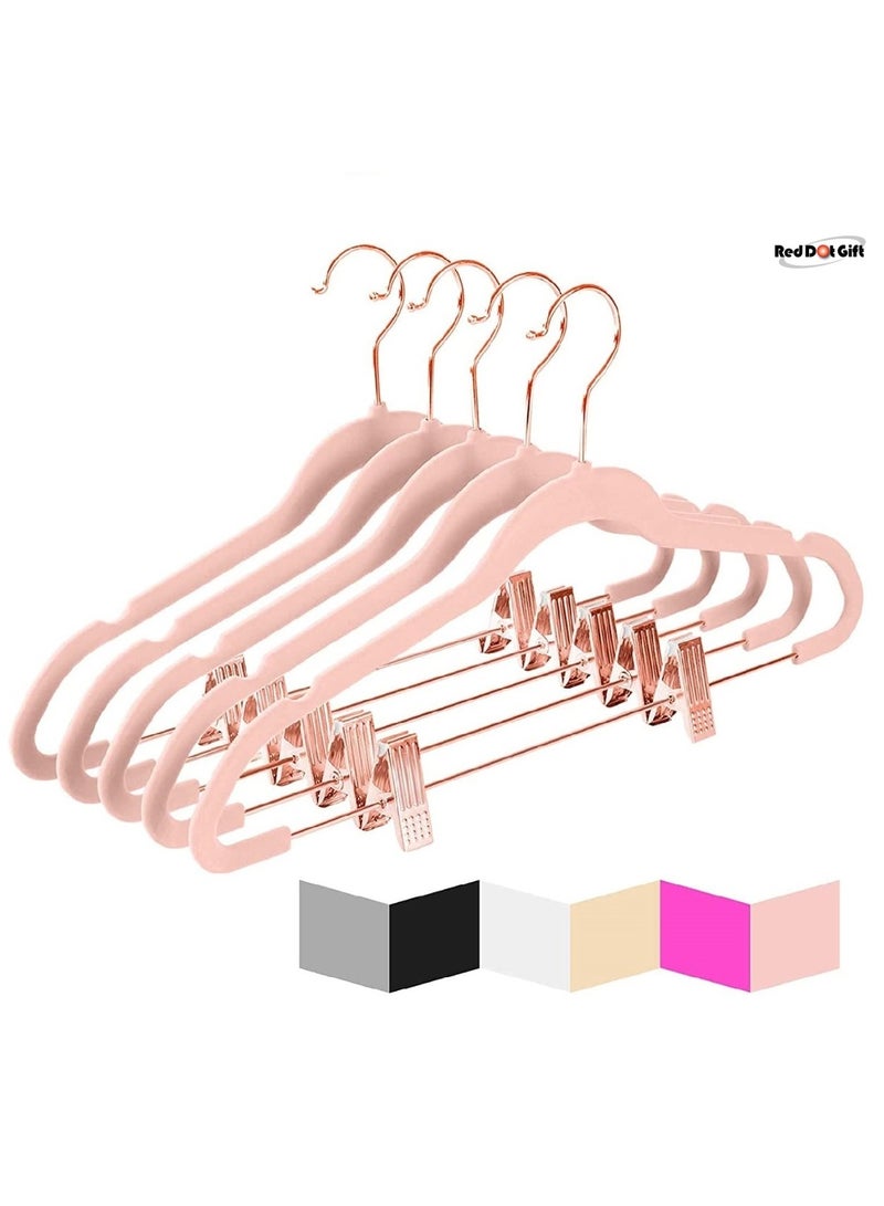 Red Dot Gift 20-Pack Pink Non-Slip Velvet Hangers and Rose Golden Clip 42.5cm/16.8 Inch - 360 Degree Rotatable Hook - Durable Slim - for Coat and Pant Hangers - Image 1