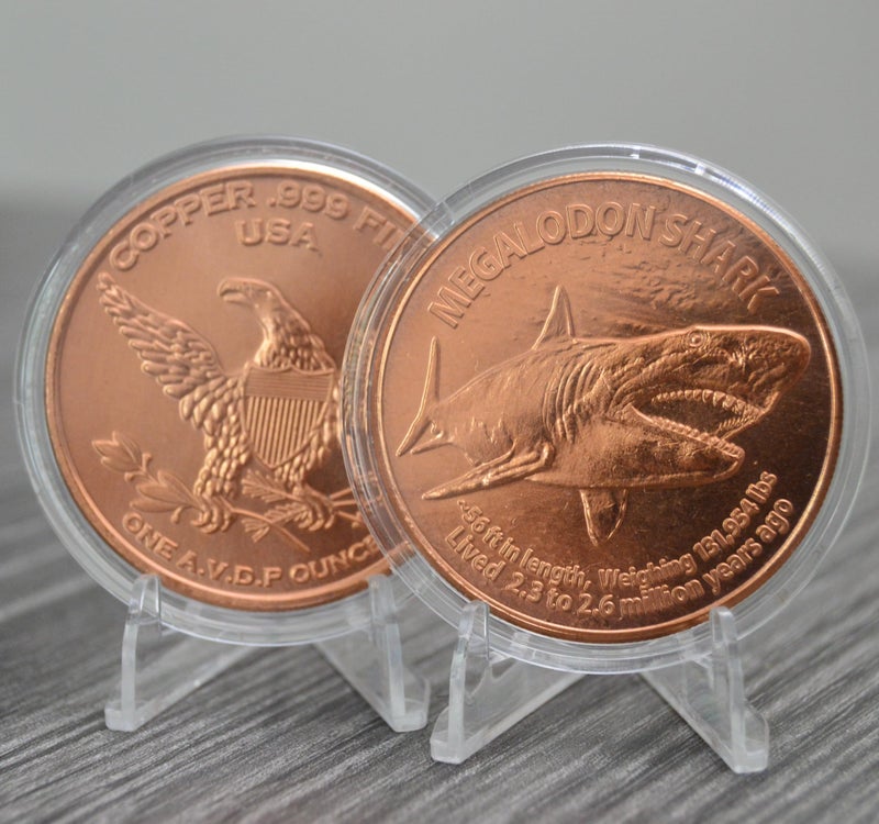 Heavenly Metals Megalodon Shark 1 oz Pure .999 Copper Round Collecticble 39mm Challenge Coin in Capsule - COA by Heavenly Metals - Image 2