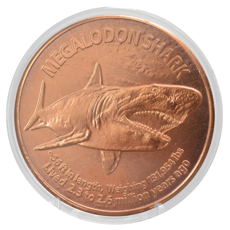Heavenly Metals Megalodon Shark 1 oz Pure .999 Copper Round Collecticble 39mm Challenge Coin in Capsule - COA by Heavenly Metals - Image 1