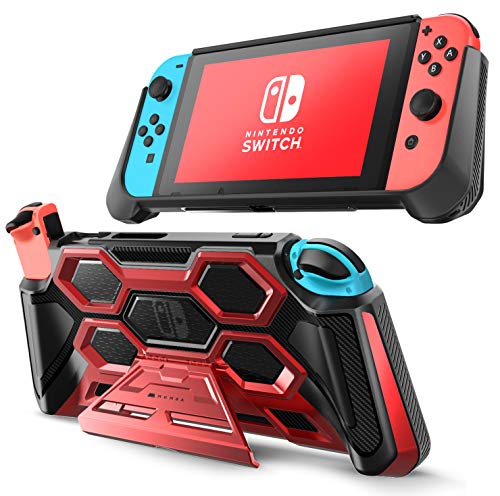 Mumba Protective Case for Nintendo Switch, [Battle Series] Heavy Duty Grip Cover for Nintendo Switch Console with Comfort Padded Hand Grips and Kickstand (Red) - Image 1