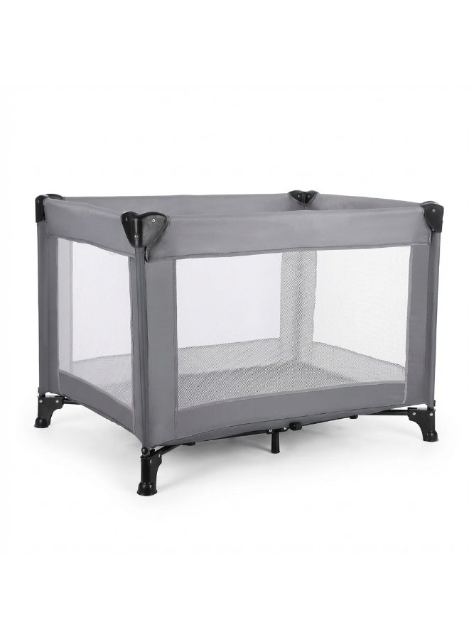 Gogoya Baby Travel Crib Playpen, with 4 Mesh Side Windows,Breathable Foldable Sleeping & Playing Cot Crib,Grey - Image 1