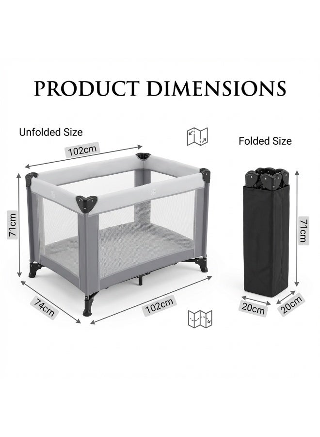 Gogoya Baby Travel Crib Playpen, with 4 Mesh Side Windows,Breathable Foldable Sleeping & Playing Cot Crib,Grey - Image 2