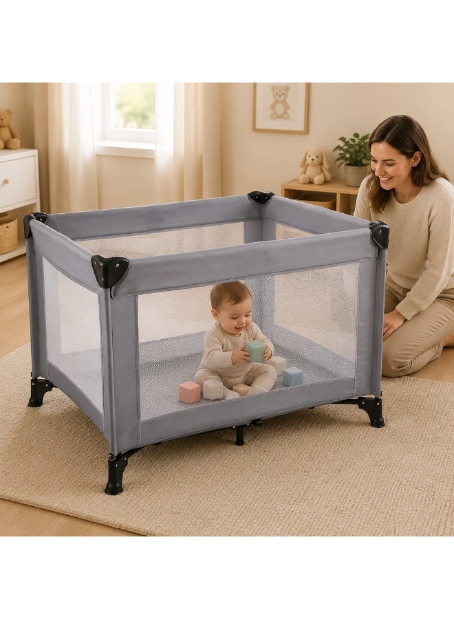 Gogoya Baby Travel Crib Playpen, with 4 Mesh Side Windows,Breathable Foldable Sleeping & Playing Cot Crib,Grey - Image 3