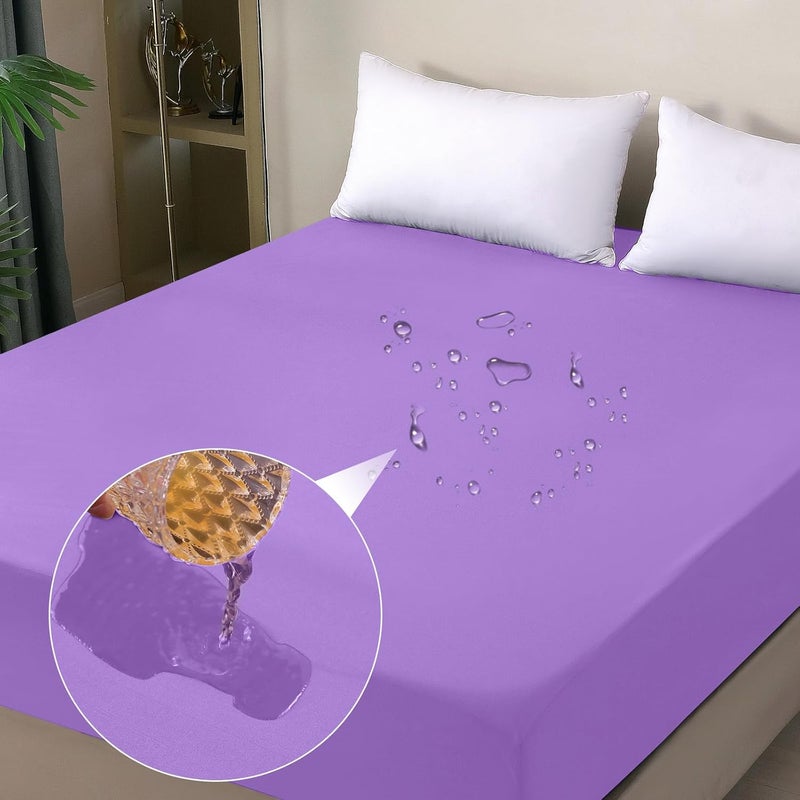 ohano Waterproof Mattress Protector 200 x 200 cm Fitted Sheet, Waterproof and Breathable Mattress Cover, Incontinence Pad, Moisture Protection, Fitted Sheet, for All Seasons, Purple - Image 1