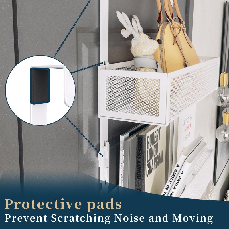 Consumest Over The Door Organizer Hooks, Door Hanger with 9 Coat Hooks & 2 Mesh Basket, Rustproof Back Storage Organizer for Bathroom, Kitchen, Bedroom-White (for 1.76in Doors) - Image 2