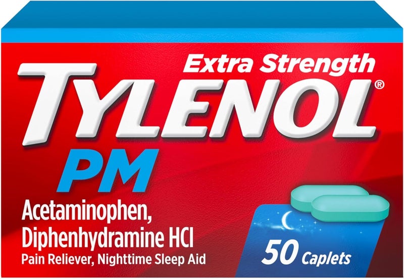 Tylenol تايلينول بي إم مسكن ألم ليلي قوي 500 ملغ أسيتامينوفين 25 ملغ ديفينهيدرامين هيدروكلوريد 50 حبة - Image 1