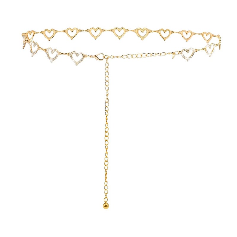 HANNEA® Waist Chains for Women Gold Rhinestone Hearts Waist Belts Adjustable Chain Belt for Women Dresses, Jeans, Skirts, Beach Outfits - Image 1
