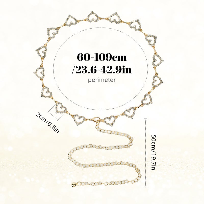 HANNEA® Waist Chains for Women Gold Rhinestone Hearts Waist Belts Adjustable Chain Belt for Women Dresses, Jeans, Skirts, Beach Outfits - Image 2