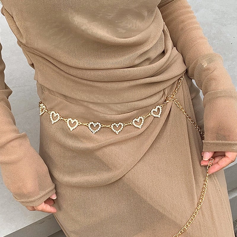 HANNEA® Waist Chains for Women Gold Rhinestone Hearts Waist Belts Adjustable Chain Belt for Women Dresses, Jeans, Skirts, Beach Outfits - Image 5