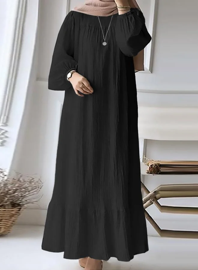تايك تو جلابية نسائية سوداء بأكمام مكشكشة وملمس مميز