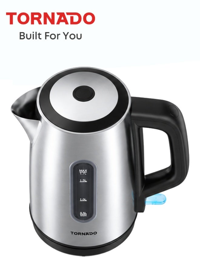TORNADO 1.7L Stainless Steel Electric Kettle, 2200W Power, 360° Rotational Base, Strix Controller, Water Level Indicator, Auto Shut-Off, Boil-Dry Protection, Silver - 1-Year Free Warranty - Image 5