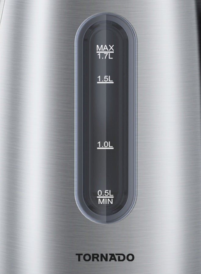 TORNADO 1.7L Stainless Steel Electric Kettle, 2200W Power, 360° Rotational Base, Strix Controller, Water Level Indicator, Auto Shut-Off, Boil-Dry Protection, Silver - 1-Year Free Warranty - Image 2