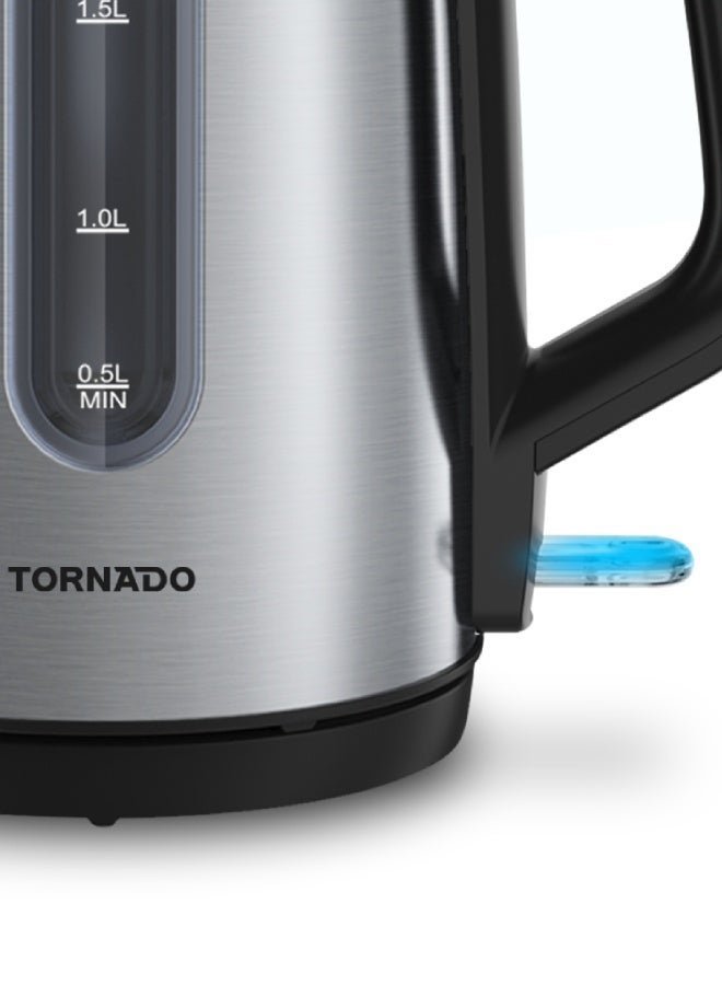 TORNADO 1.7L Stainless Steel Electric Kettle, 2200W Power, 360° Rotational Base, Strix Controller, Water Level Indicator, Auto Shut-Off, Boil-Dry Protection, Silver - 1-Year Free Warranty - Image 4
