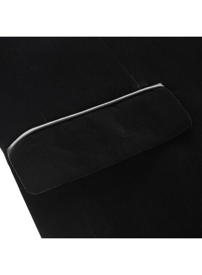 KUDORO Mens Velvet Blazer Slim Fit Tuxedo Suits Jacket Shawl Collar Solid Jacket Wedding Dinner Prom One Button Blazer Jacket, Black, L - Image 5