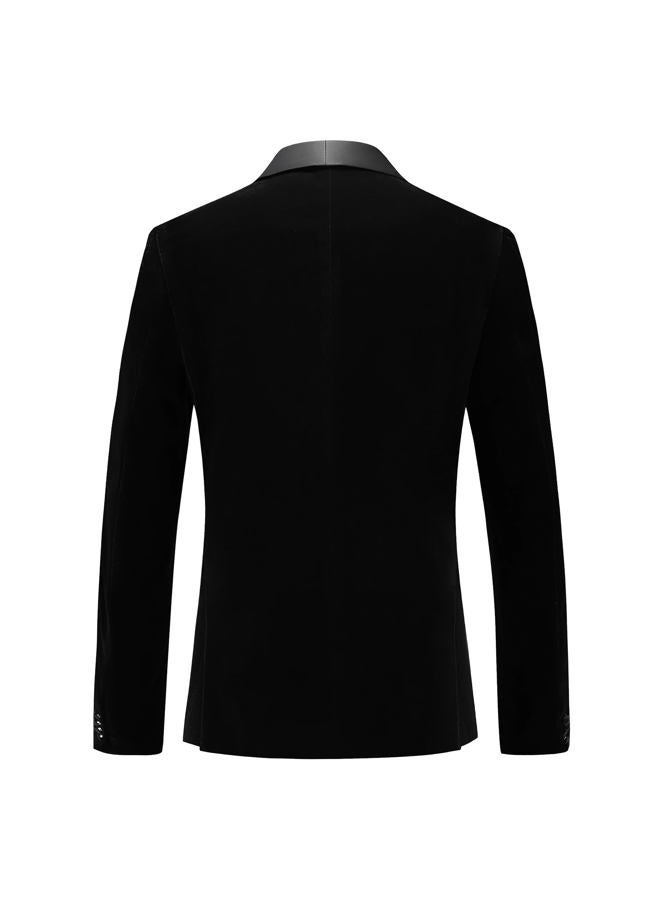 KUDORO Mens Velvet Blazer Slim Fit Tuxedo Suits Jacket Shawl Collar Solid Jacket Wedding Dinner Prom One Button Blazer Jacket, Black, L - Image 2