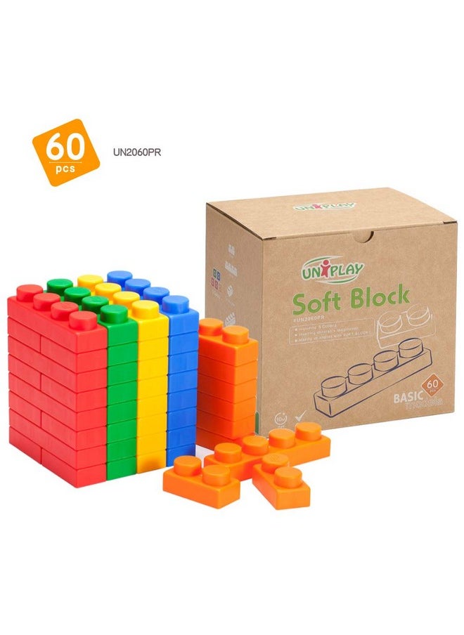 uniplay Basic Soft Building Blocks Cognitive Development Toy Educational Blocks Interactive Sensory Chew Toy For Ages 3 Months And Up (60Piece Set)  - Image 4