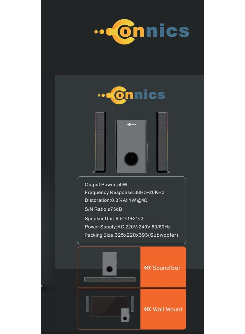 كونيكس مكبر صوت ساوند بار 2.1 مزود بتقنية توصيل يو اس بى ريموت كنترول - Image 5