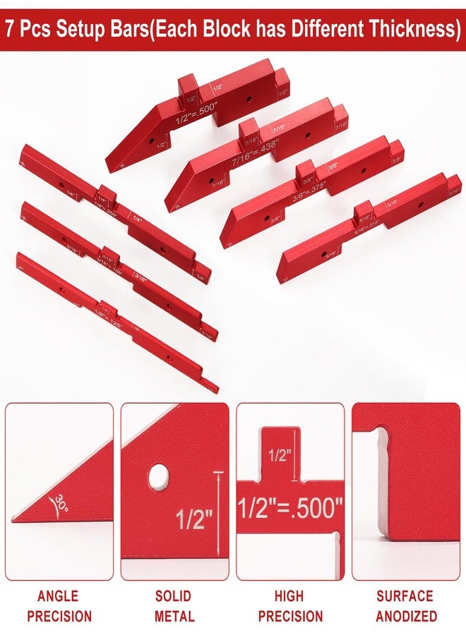 KINBOM 7pcs Precision Setup Blocks, Router Table Setup Bars, Aluminum Setup Blocks Height Gauge Set for Router Table Saw Accessories and Angle Woodworking Set Up(Red) - Image 3