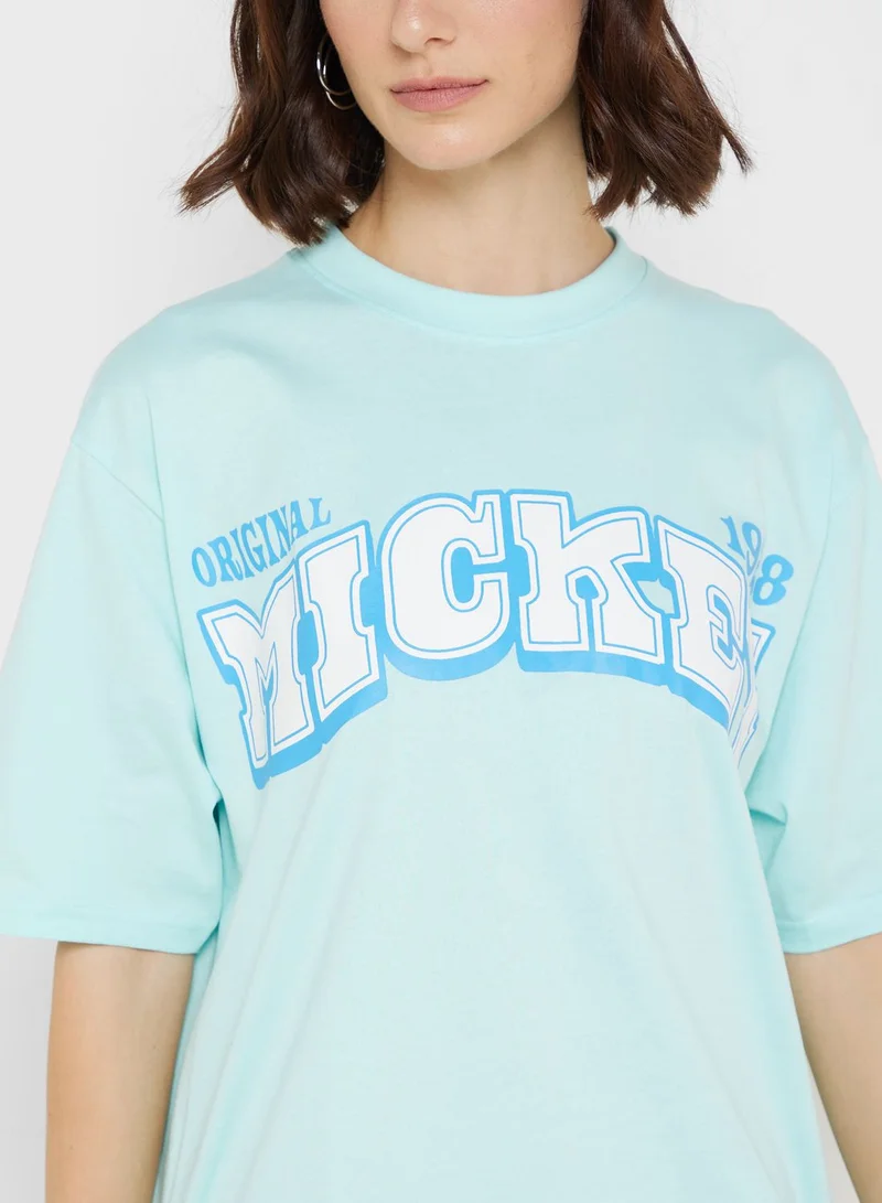 ديزني Mickey Cropped Front & Back Print T-Shirt