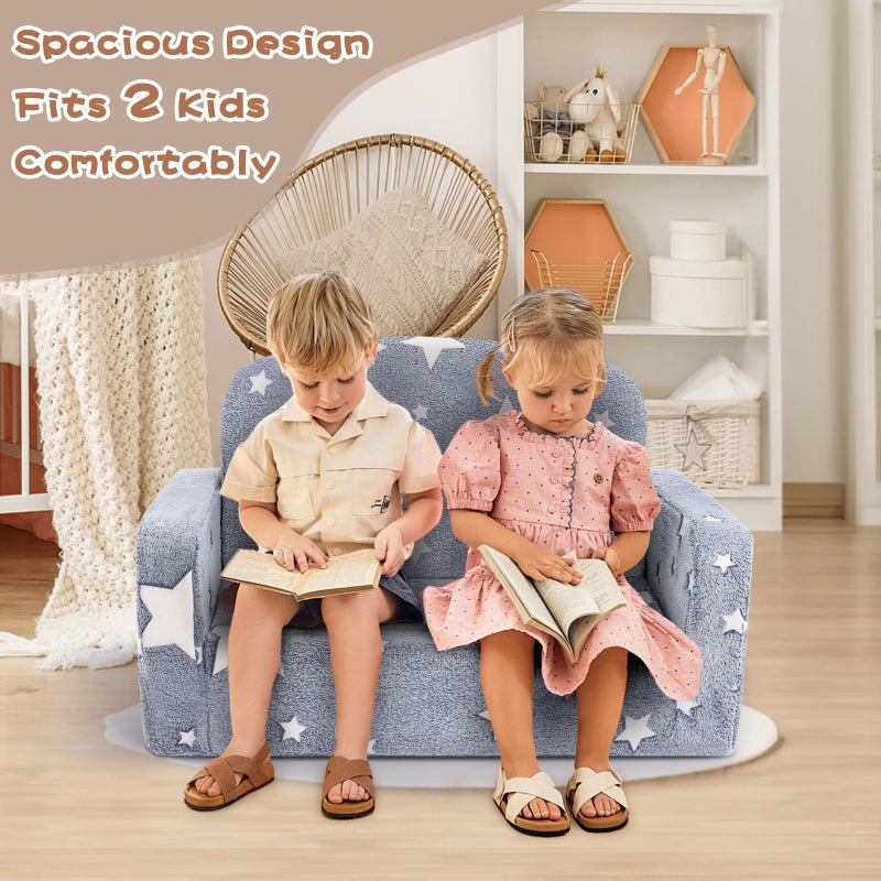 Foryoomi Extra Wide Kids Couch, 2-in-1 Soft Couch with Blanket, Glow in The Dark, Comfy Chair with Cloud Pillow, Convertible Sofa, Star - Image 2