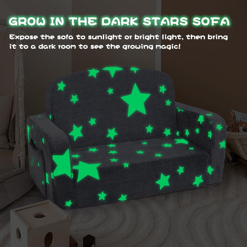 Foryoomi Extra Wide Kids Couch, 2-in-1 Soft Couch with Blanket, Glow in The Dark, Comfy Chair with Cloud Pillow, Convertible Sofa, Star - Image 3
