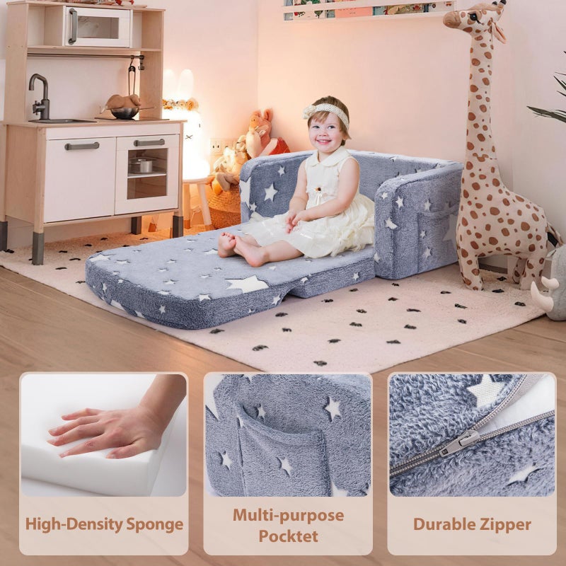 Foryoomi Extra Wide Kids Couch, 2-in-1 Soft Couch with Blanket, Glow in The Dark, Comfy Chair with Cloud Pillow, Convertible Sofa, Star - Image 5